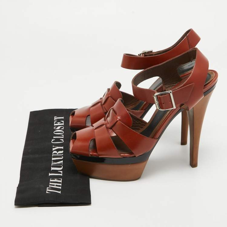 Pre Owned Marni Brown Leather Platform Ankle Strap Sandals Size 38
