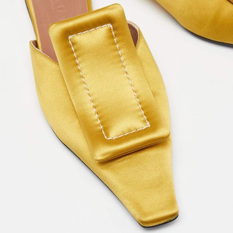 Pre Owned Marni Yellow Satin Pointed Toe Flat Mules Size 41