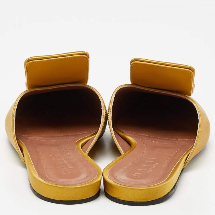 Pre Owned Marni Yellow Satin Pointed Toe Flat Mules Size 41