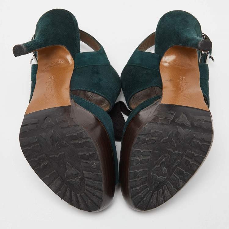 Pre Owned Marni Green Suede Peep Toe Slingback Sandals Size 36