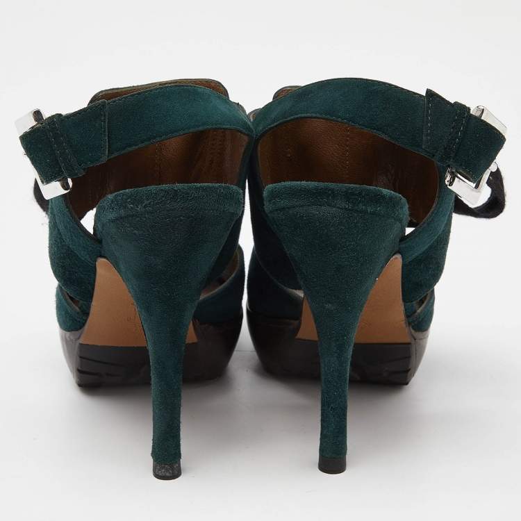 Pre Owned Marni Green Suede Peep Toe Slingback Sandals Size 36