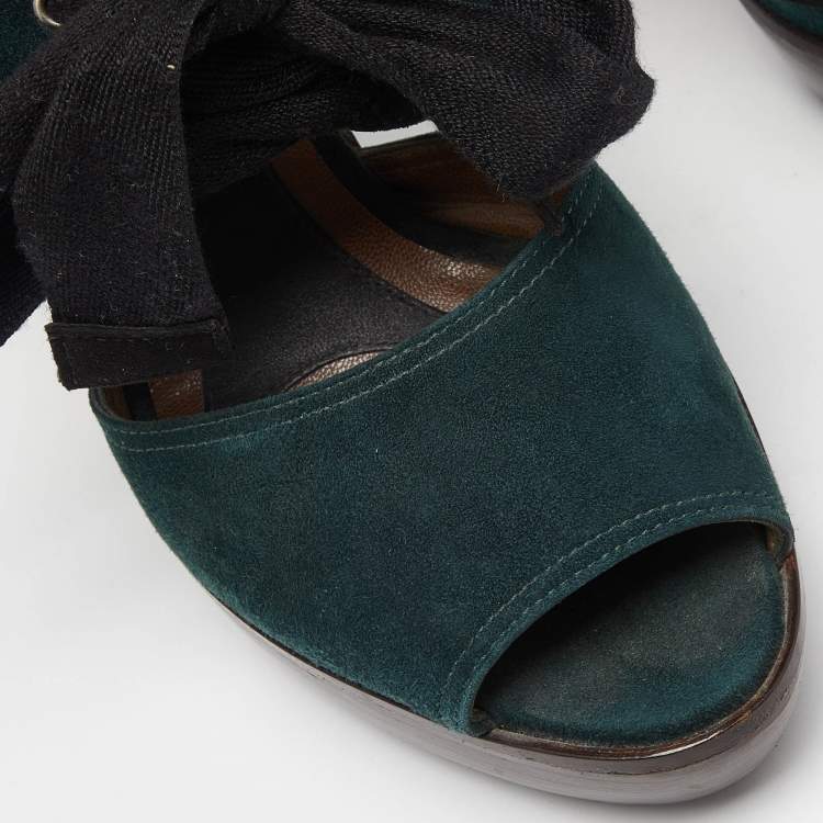 Pre Owned Marni Green Suede Peep Toe Slingback Sandals Size 36
