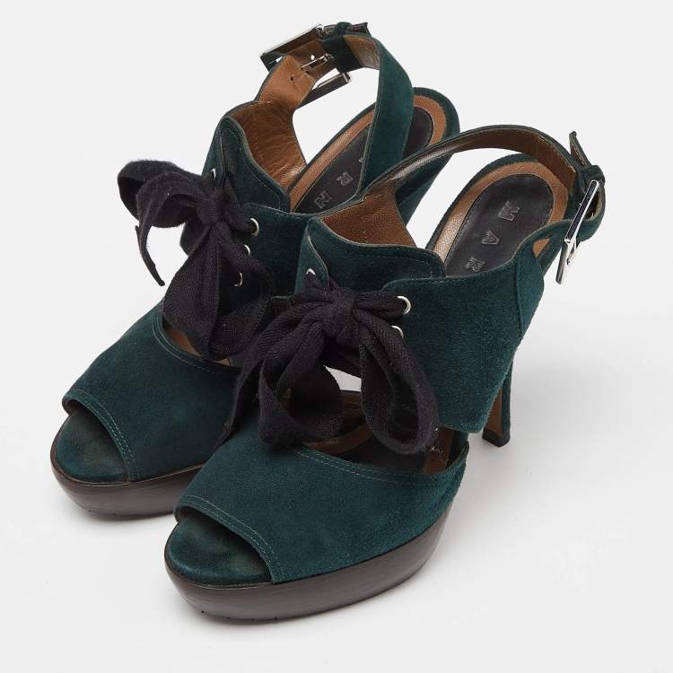 Pre Owned Marni Green Suede Peep Toe Slingback Sandals Size 36