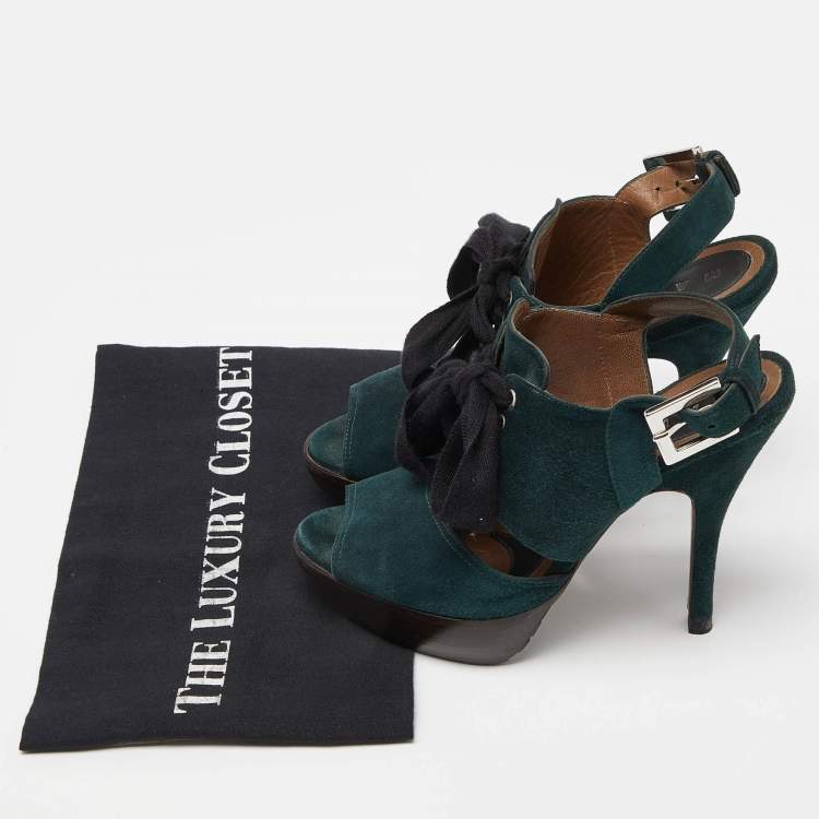 Pre Owned Marni Green Suede Peep Toe Slingback Sandals Size 36