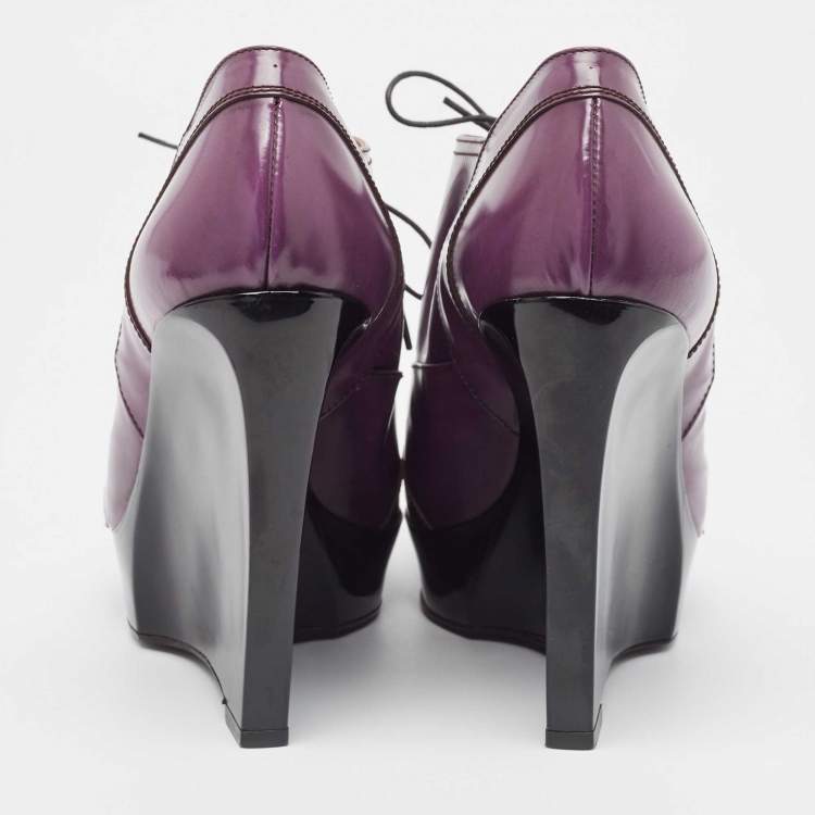 Pre Owned Marni Purple Patent Wedge Peep Toe Boots Size 39