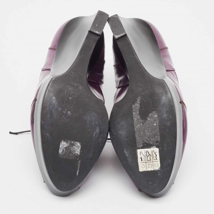 Pre Owned Marni Purple Patent Wedge Peep Toe Boots Size 39