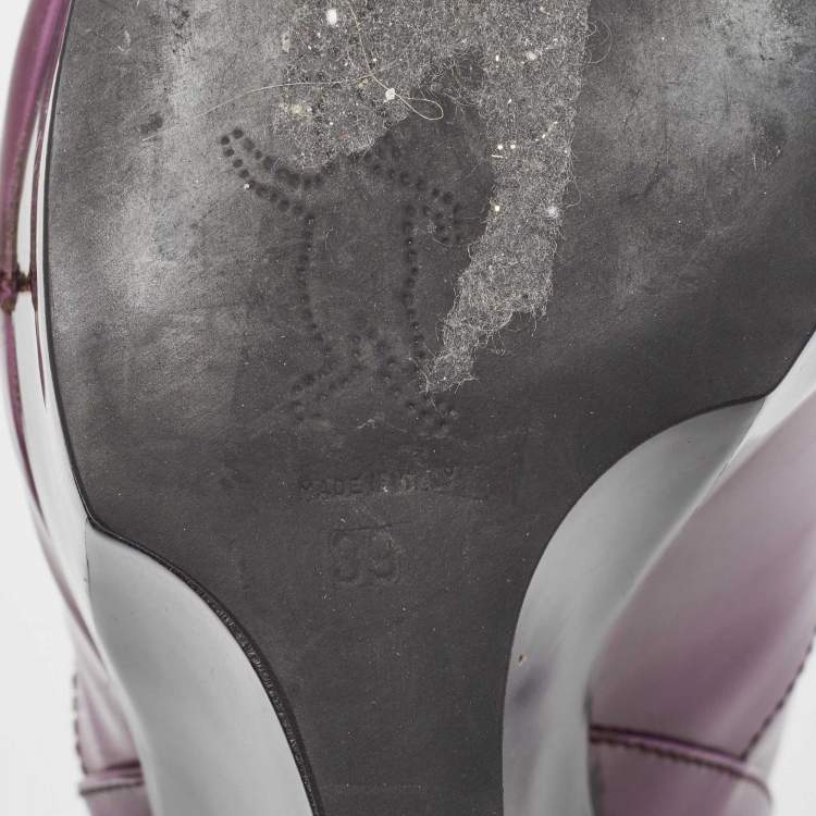 Pre Owned Marni Purple Patent Wedge Peep Toe Boots Size 39