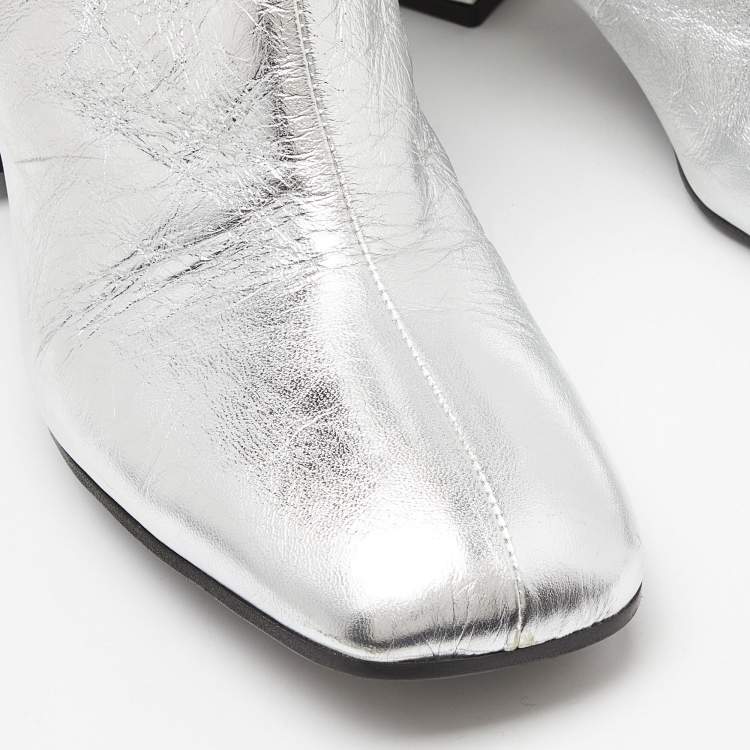 Pre Owned Marni Silver Leather Over The Knee Boots Size 40