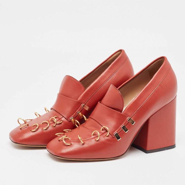 Pre Owned Marni Red Leather Loafer Pumps Size 38