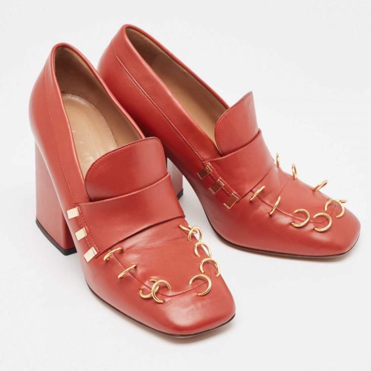 Pre Owned Marni Red Leather Loafer Pumps Size 38