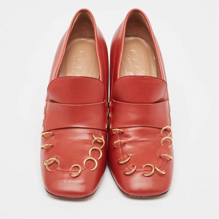 Pre Owned Marni Red Leather Loafer Pumps Size 38