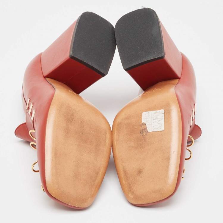 Pre Owned Marni Red Leather Loafer Pumps Size 38