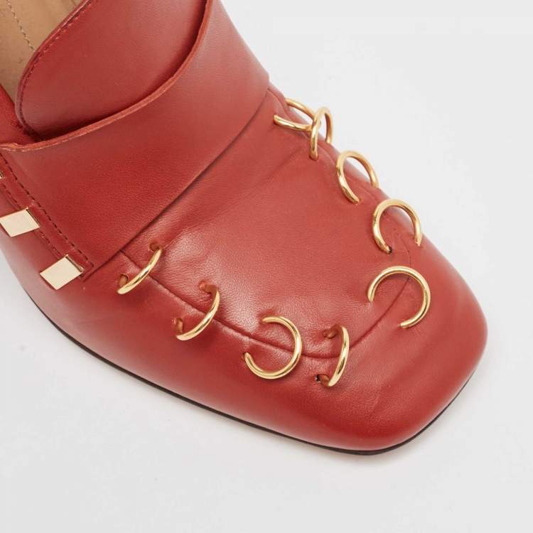 Pre Owned Marni Red Leather Loafer Pumps Size 38