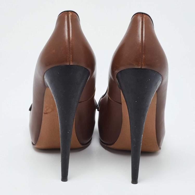 Pre Owned Marni Brown Leather Platform Square Toe Pumps Size 38
