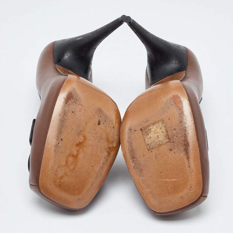 Pre Owned Marni Brown Leather Platform Square Toe Pumps Size 38