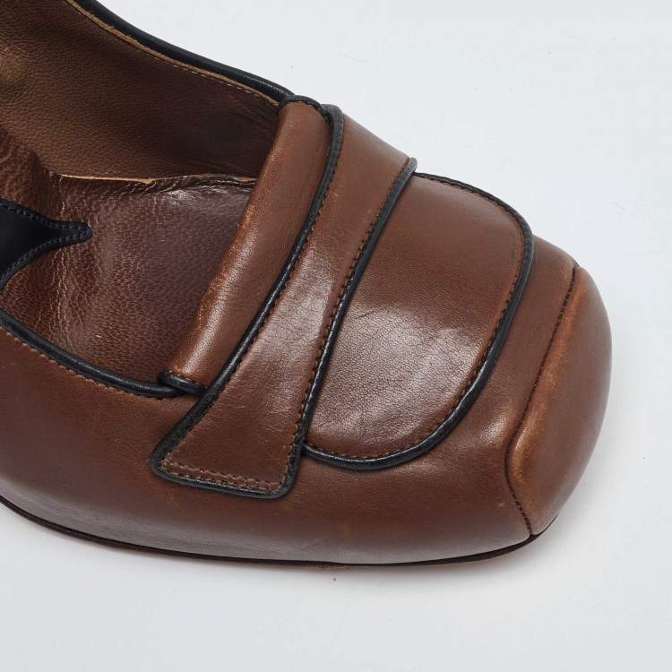 Pre Owned Marni Brown Leather Platform Square Toe Pumps Size 38