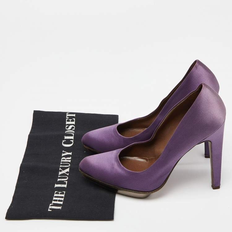 Pre Owned Marni Purple Satin Platform Pumps Size 38.5