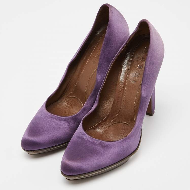 Pre Owned Marni Purple Satin Platform Pumps Size 38.5