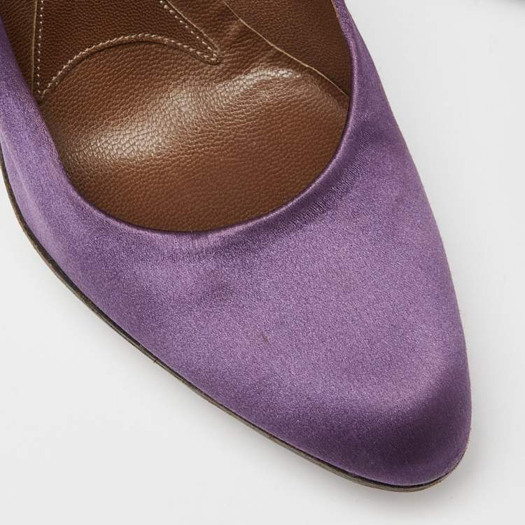 Pre Owned Marni Purple Satin Platform Pumps Size 38.5