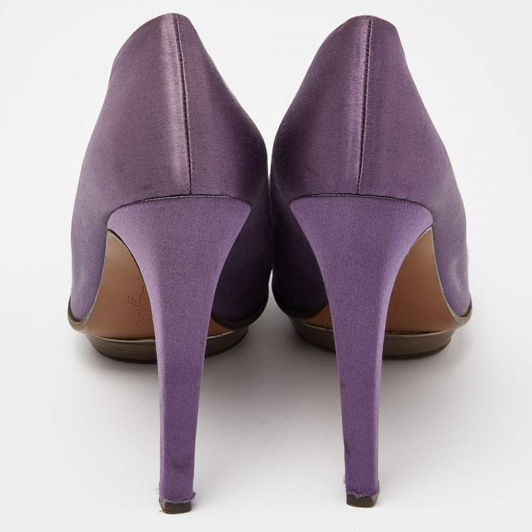 Pre Owned Marni Purple Satin Platform Pumps Size 38.5