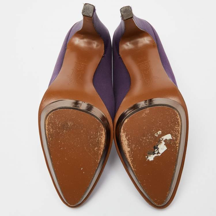 Pre Owned Marni Purple Satin Platform Pumps Size 38.5
