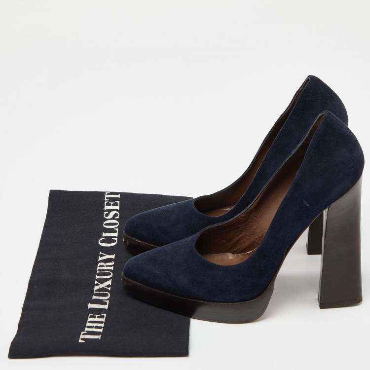 Pre Owned Marni Blue Suede Pointed Toe Platform Pumps Size 38