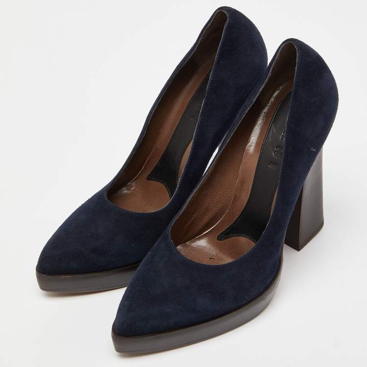 Pre Owned Marni Blue Suede Pointed Toe Platform Pumps Size 38