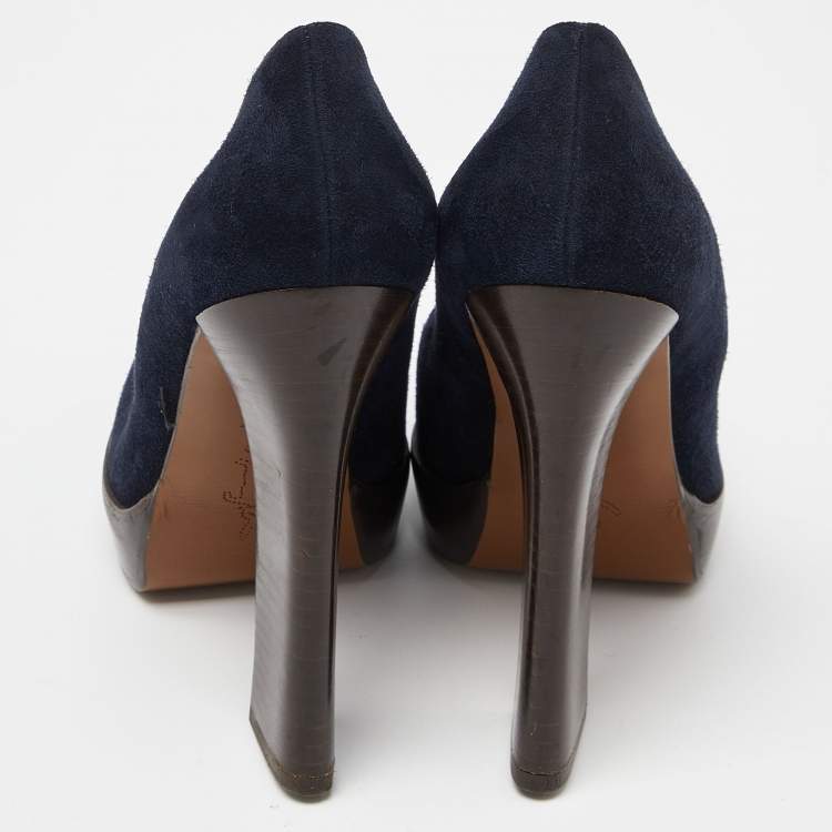 Pre Owned Marni Blue Suede Pointed Toe Platform Pumps Size 38