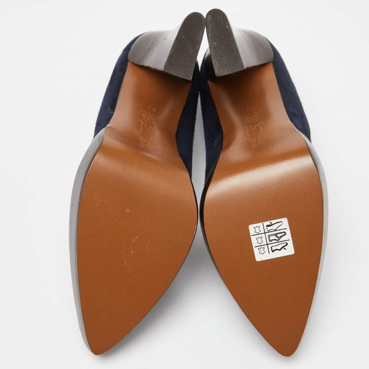 Pre Owned Marni Blue Suede Pointed Toe Platform Pumps Size 38