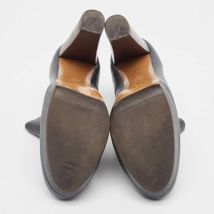 Pre Owned Marni Navy Blue Leather Ankle  Boots Size 38