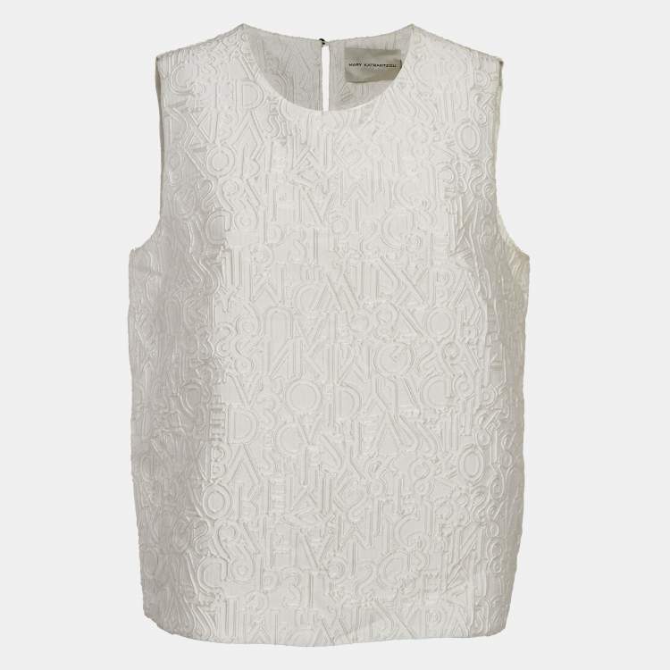 Pre Owned Mary Katrantzou Off-White Alphabet Jacquard Crepe Sleeveless Top L