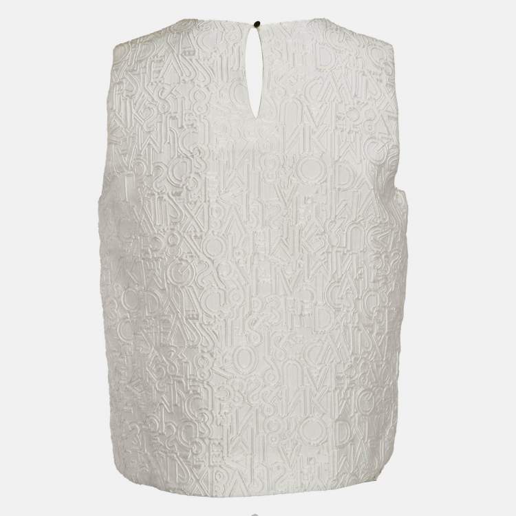 Pre Owned Mary Katrantzou Off-White Alphabet Jacquard Crepe Sleeveless Top L