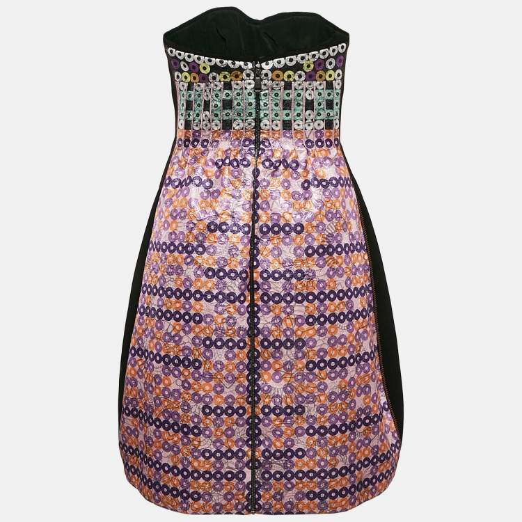 Pre Owned Mary Katrantzou Pink Sequin Print Spiro Jacquard Strapless Mini Dress M