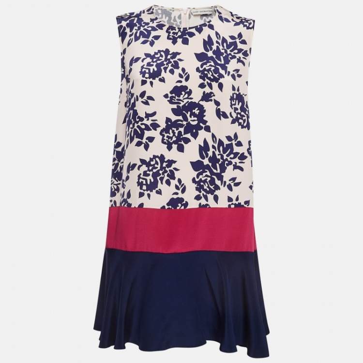 Pre Owned Mary Katrantzou Blue/Pink Floral Print Silk Antona Mini Dress M