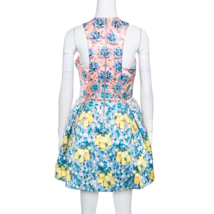 Pre Owned Mary Katrantzou Bejeweled Bow Print Silverfloss Ohara Cocktail Dress M