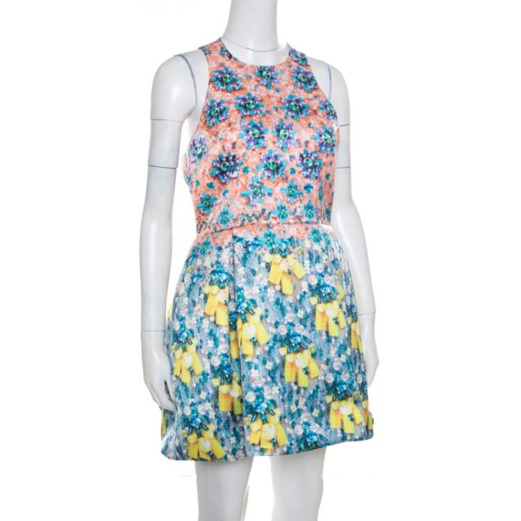 Pre Owned Mary Katrantzou Bejeweled Bow Print Silverfloss Ohara Cocktail Dress M