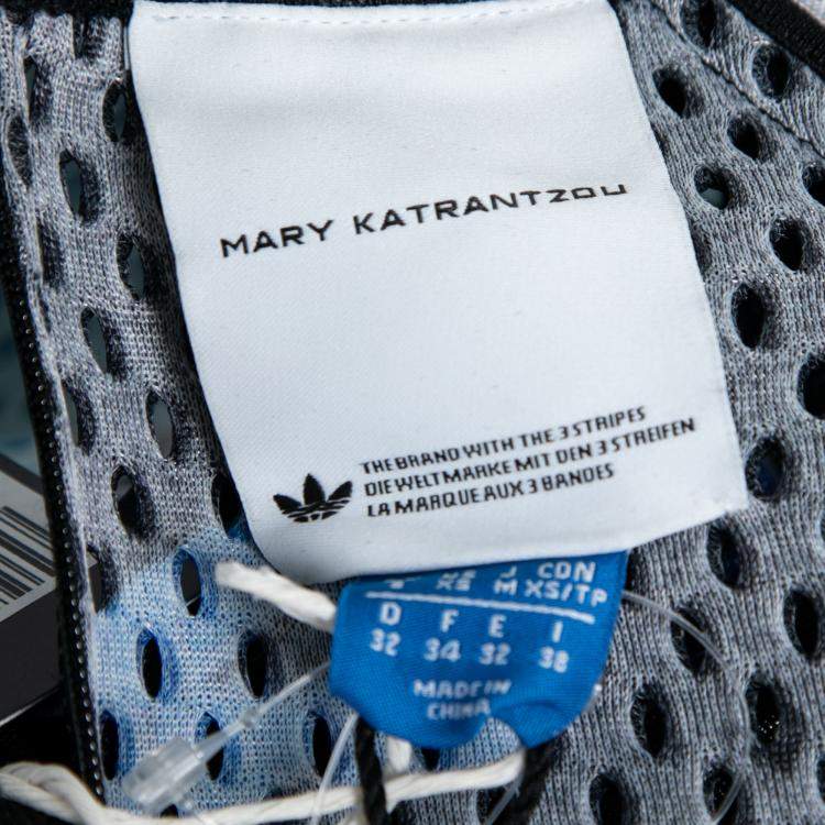 Pre Owned Adidas by Mary Kantrantzou Blue Perforated Neoprene Logo Print Top XS 