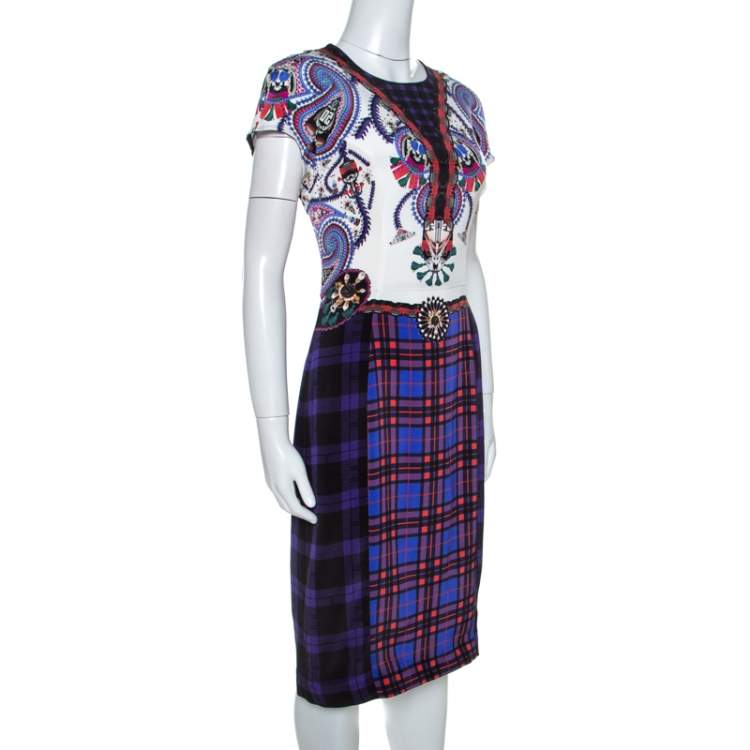 Pre Owned Mary Katrantzou Multicolor Check Printed Stretch Silk Murray Dress M