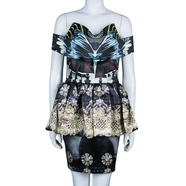 Pre Owned Mary Katrantzou Strapless Peplum Printed Dress M