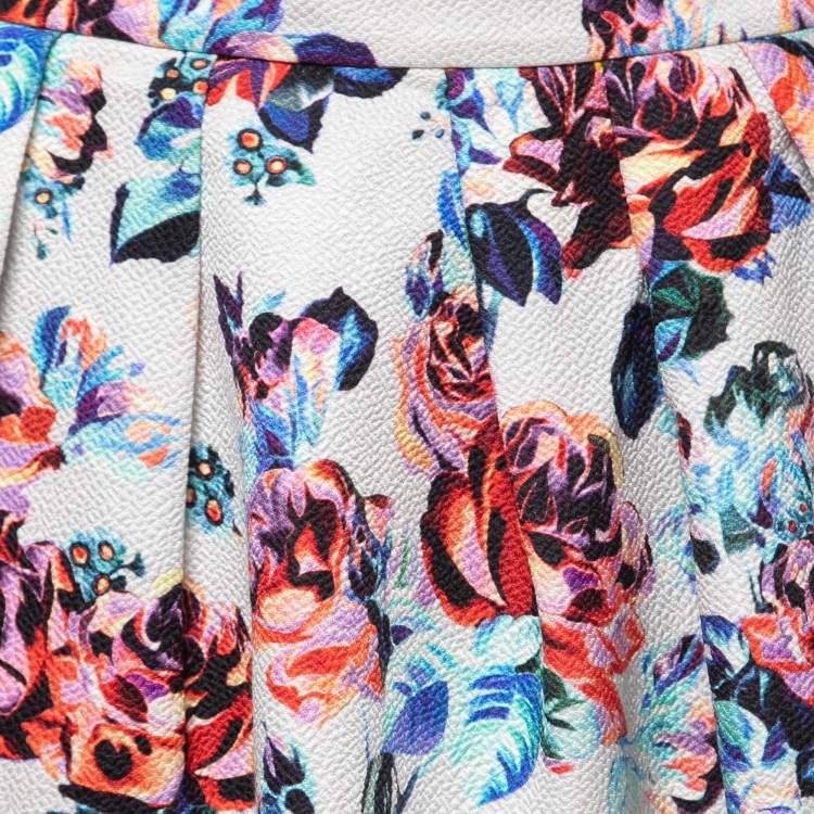 Pre Owned Mary Katrantzou White Floral Printed Silk Blend Mini Skirt M