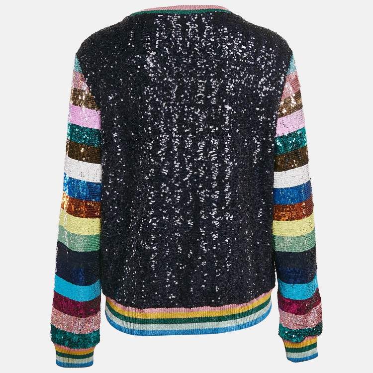 Pre Owned MARY KATRANTZOU Sequin Knit Rainbow Sleeve Detail Magpie Sweater M