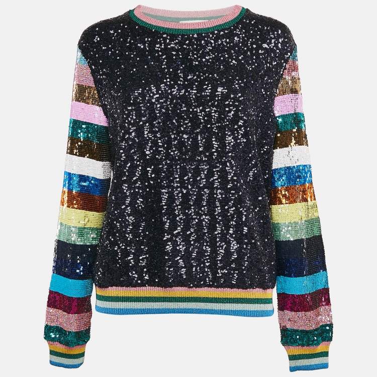 Pre Owned MARY KATRANTZOU Sequin Knit Rainbow Sleeve Detail Magpie Sweater M