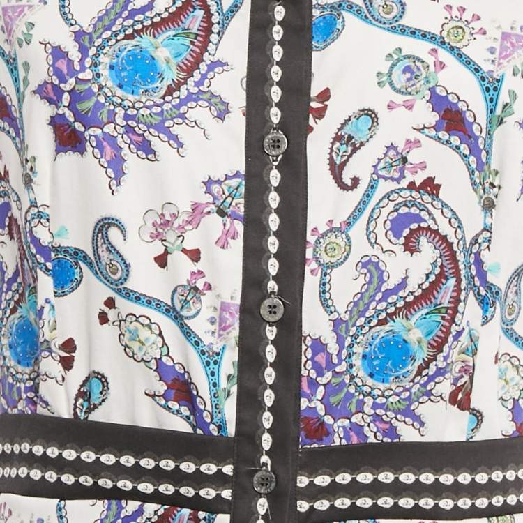 Pre Owned Mary Katrantzou White/Blue Printed Cotton Short Dress L