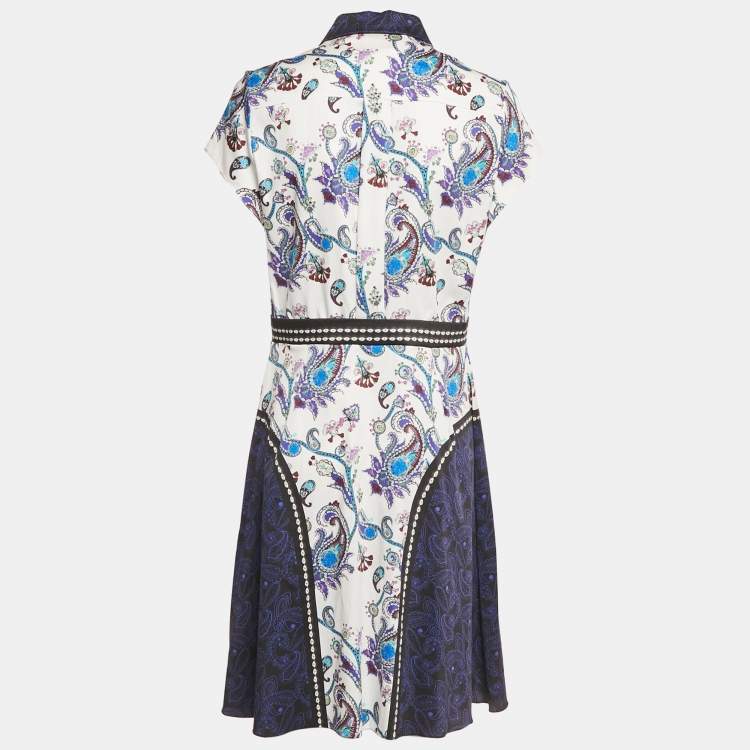Pre Owned Mary Katrantzou White/Blue Printed Cotton Short Dress L