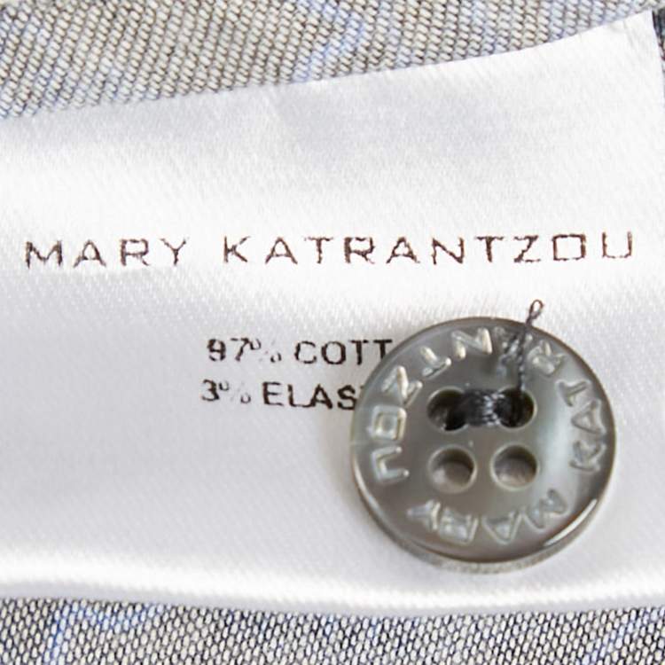 Pre Owned Mary Katrantzou White/Blue Printed Cotton Short Dress L