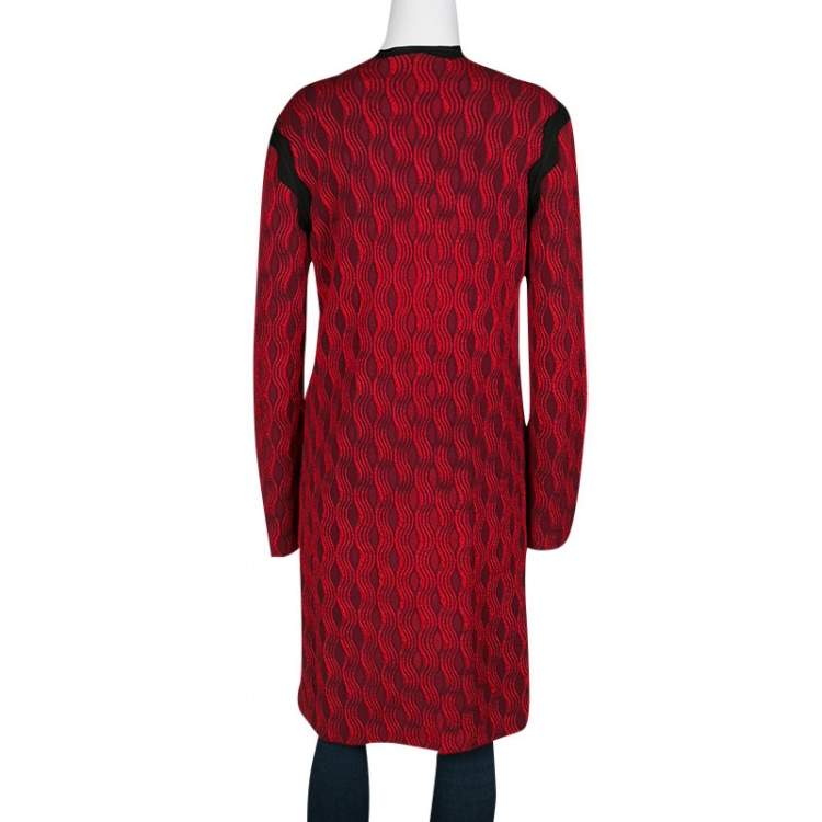 Pre Owned Mary Katrantzou Red Jacquard Contrast Trim Long Powden Cardigan M