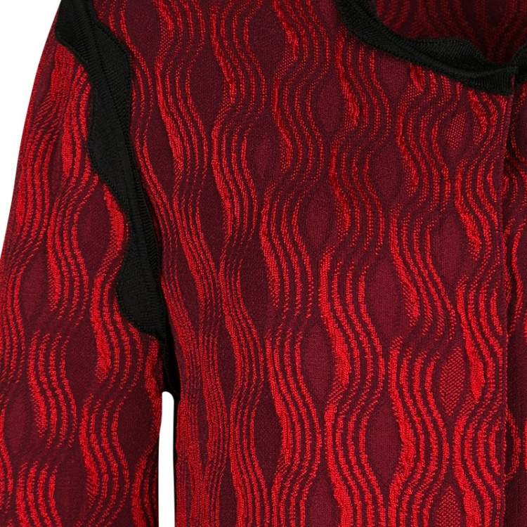 Pre Owned Mary Katrantzou Red Jacquard Contrast Trim Long Powden Cardigan M