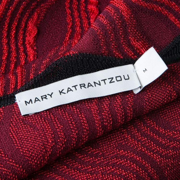 Pre Owned Mary Katrantzou Red Jacquard Contrast Trim Long Powden Cardigan M