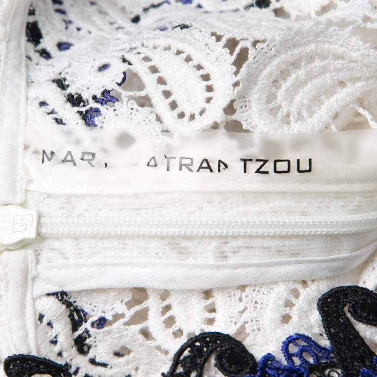 Pre Owned Mary Katrantzou White Paisley Guipure Lace Contrast Applique Birk Top M 