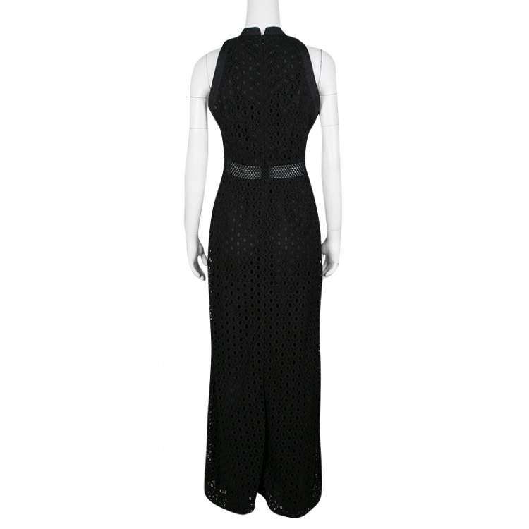 Pre Owned Mary Katrantzou Black Cotton Eyelet Embroidered Floral Printed Alyss Dress M